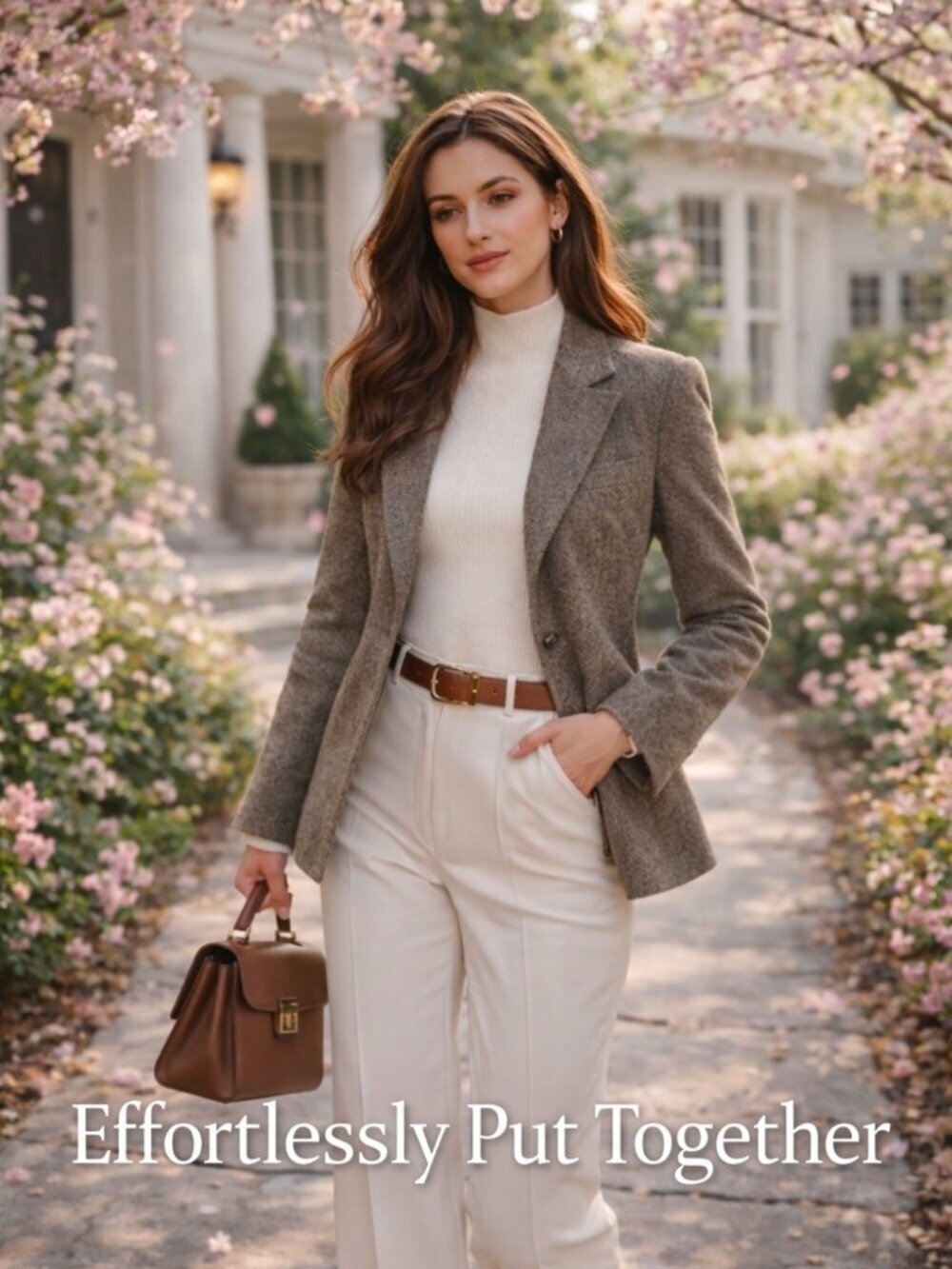 Brown Tweed Wool Blend Blazer Size 4 Tailored Old Money Minimalist